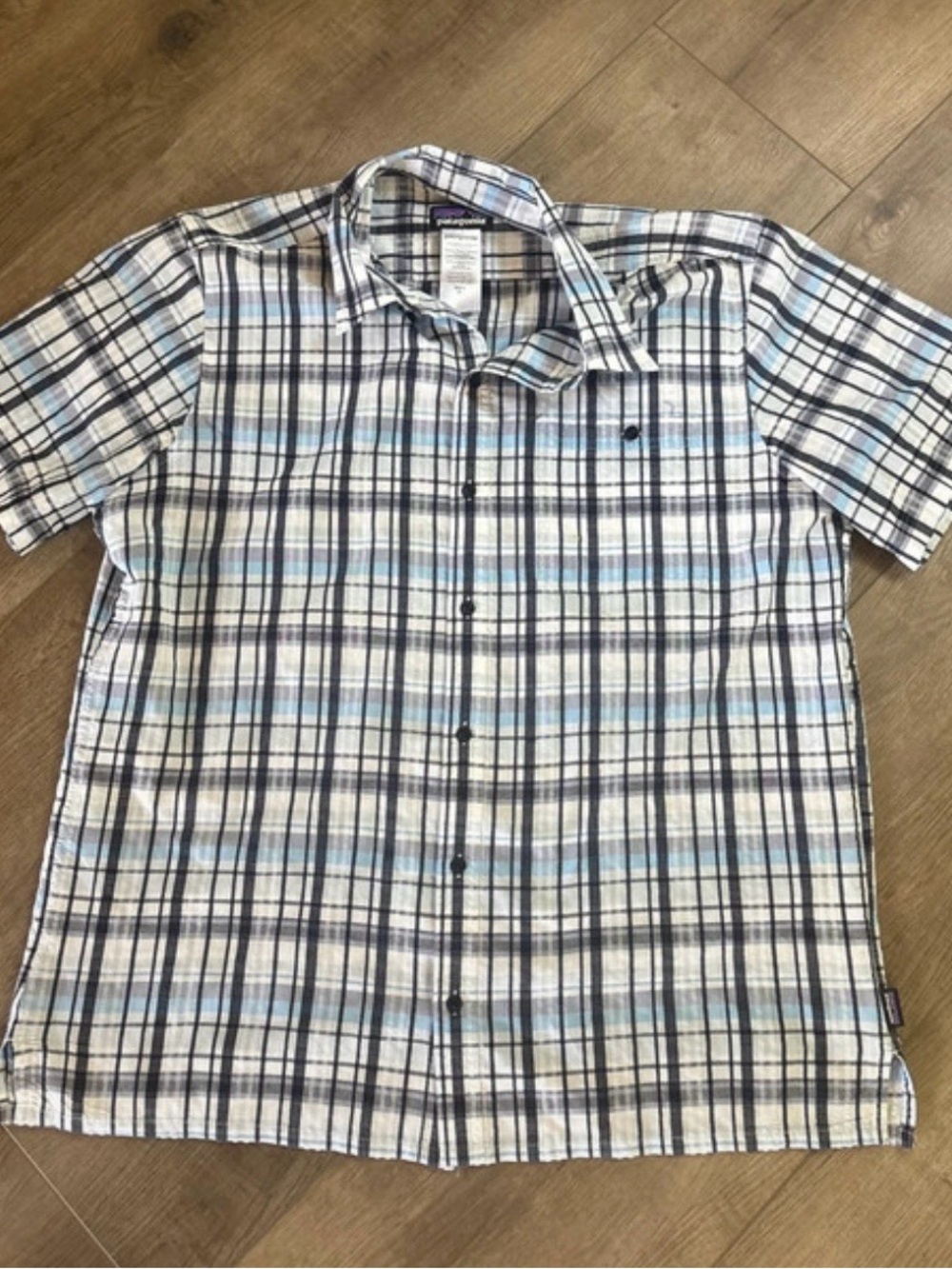 Patagonia Men's Short-Sleeve Plaid Button-Down Shirt - White, Light Blue & Navy